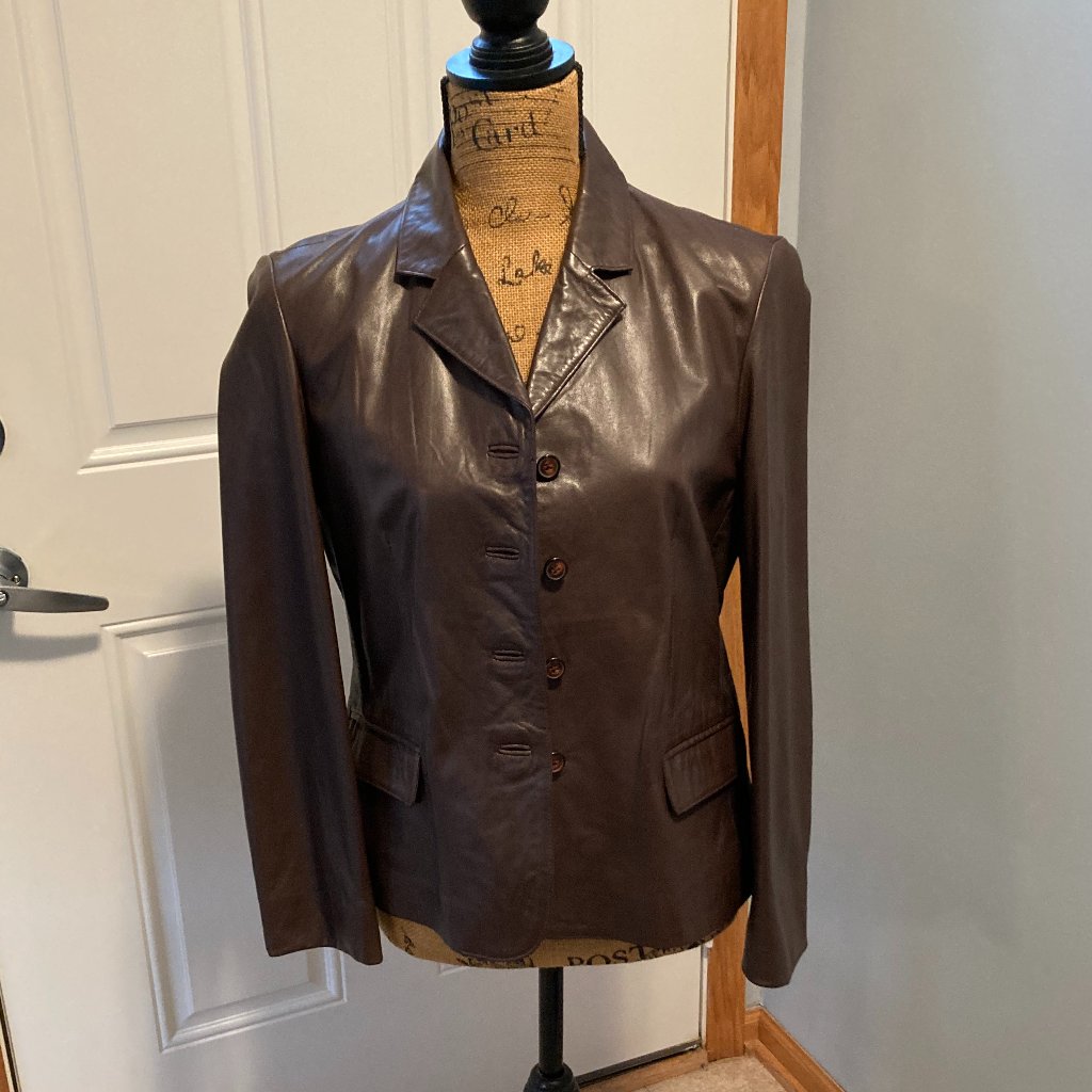 Brown Leather Dress Jacket Women Medium Nwt